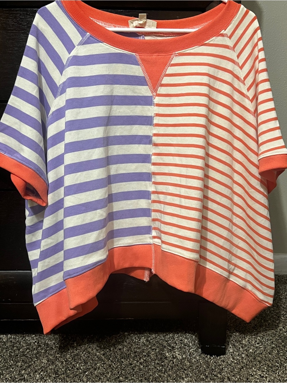 Peach Love California Coral & Lilac Striped Short Sleeve Pullover Top